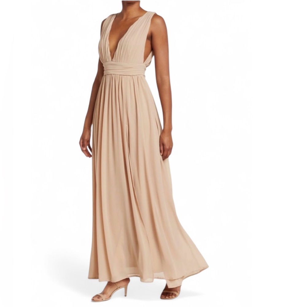 Love By Design Athen Plunging V-Neck Nude Maxi Dress M Formal Evening Gown Prom